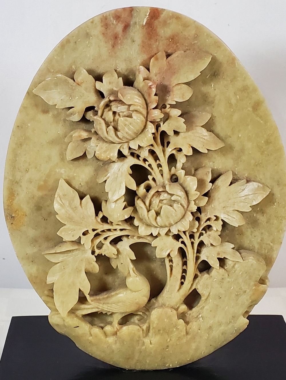 Vintage Sandstone Chinese Carved Plaque With Stand